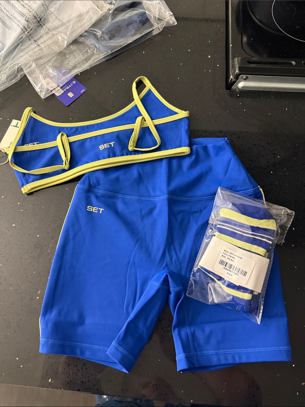 3-piece SET Active Blue and Lime Bike Shorts Set